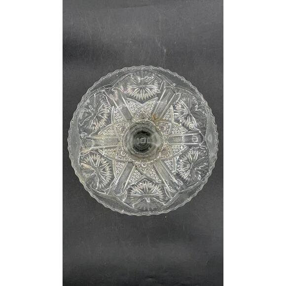 VTG Pressed Glass Pedestal Cake Stand 8.25" Scalloped Edge Starburst Design - Picture 4 of 8